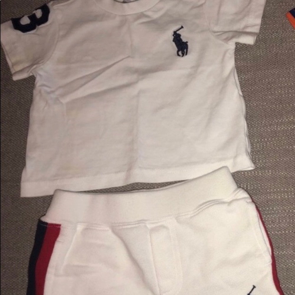 Two piece white set, blue romper